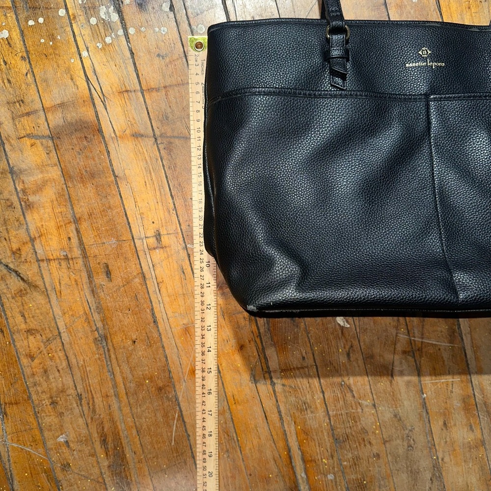 Nanette Lepore Handbag Black Faux Leather Pebble Textured Adjustable Strap - Picture 3 of 11
